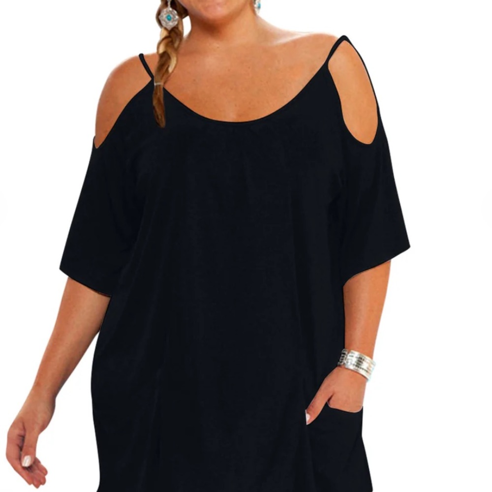 ALWAYS FOR ME PLUS SIZE OPEN SHOULDER COVER UP TUNIC
